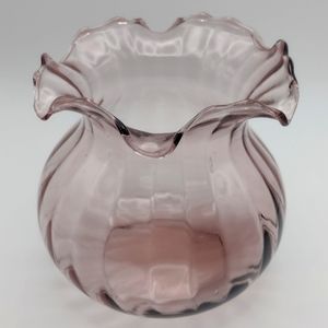 Vintage Clear Purple Small Vase With Frilly Fluted Edge